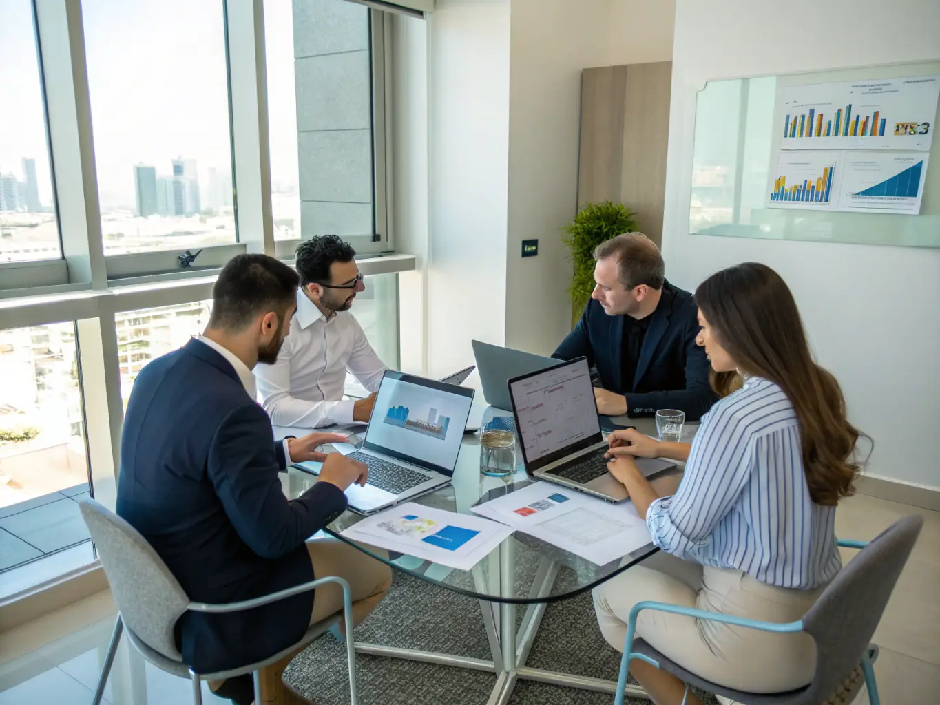 A diverse group of South African business professionals are collaborating in a modern office, discussing financial strategies and growth opportunities, highlighting the focus on local market expertise.